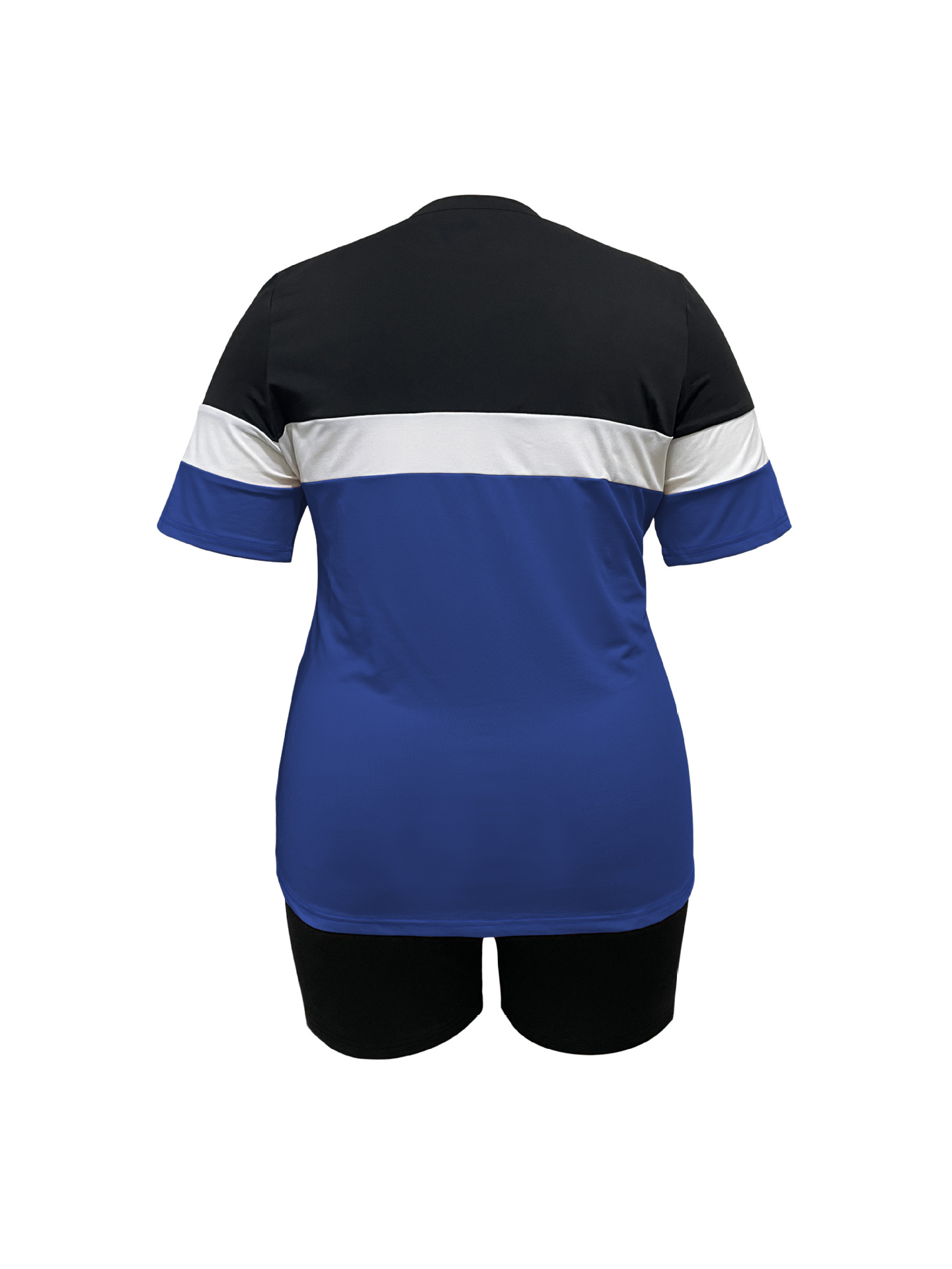 Women's Summer Sportswear Set Fashionable Color Block Crew Neck Short Sleeve T-Shirt Drawstring Shorts 2 Piece Outfit_ecoleips.com