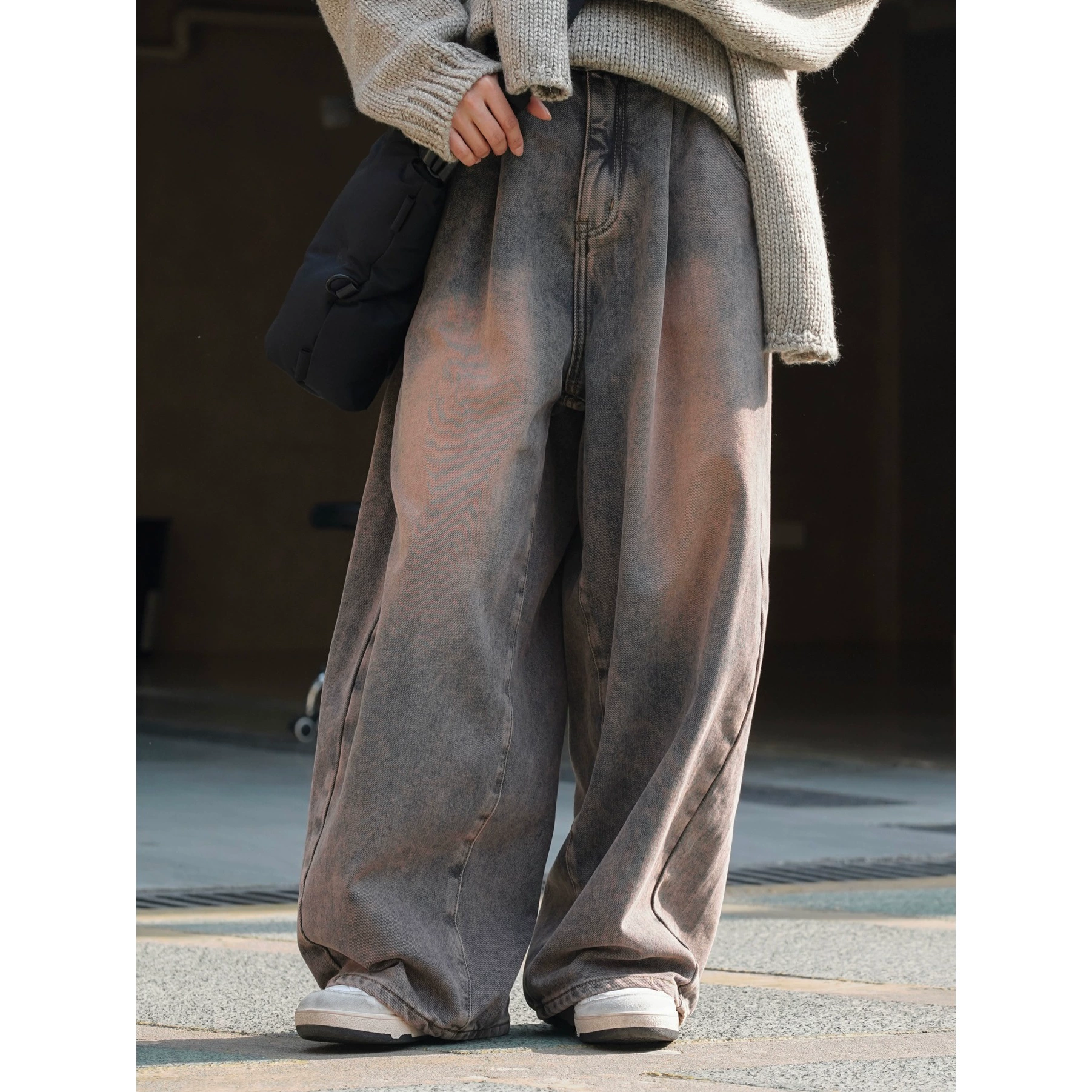 Зимние новые японские ретро джинсы с высокой талией, широкими штанинами, на флисовой подкладке, свободные, теплые, повседневные для женщин