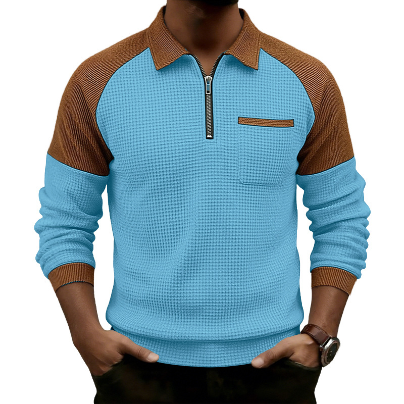 Nuevo comercio exterior transfronterizo de Amazon nuevo hombre waffle con solapa media cremallera polo chaqueta casual suéter