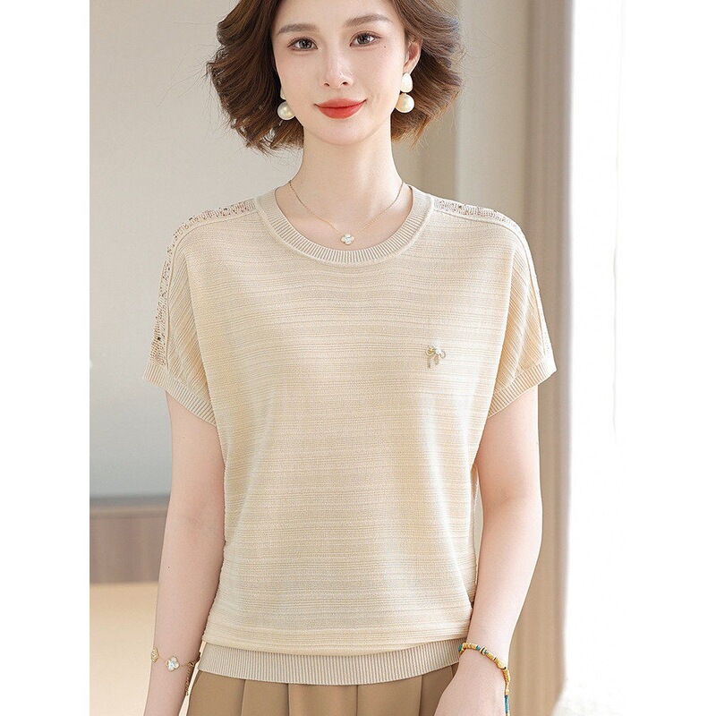 2026 New Style Short-Sleeve T-Shirt for Mothers, Summer Ice Silk Top for Middle-Aged Women, Mother's Day Knit Top Set 2026 New Style Short-Sleeve T-Shirt for Mothers, Summer Ice Silk Top for Middle-Aged Women, Mother's Day Knit Top Set