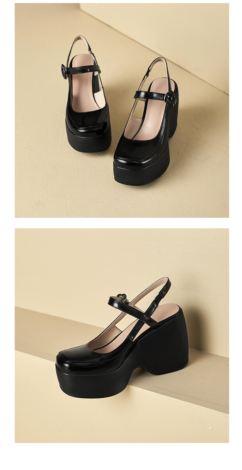 Sandal Mary Jane đế xuồng da thật bít mũi gót cao 9 cm cho nữ — Màu đen, Màu trắng be chi tiết 14