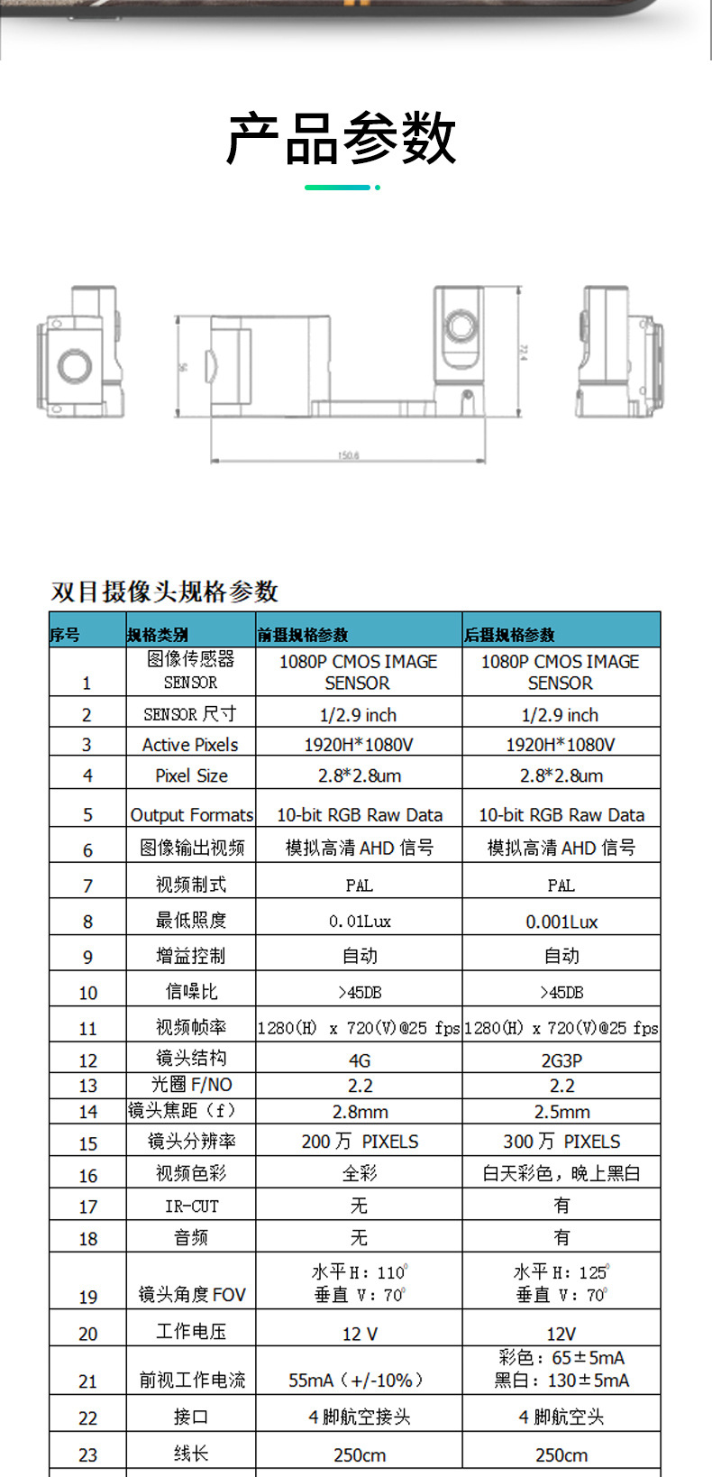 Dual-Camera Vehicle Reversing Monitoring System with Dual Lenses, Two-Way Ahd High-Definition 1.3 Million Pixels 960P for Online Ride-Hailing Taxis