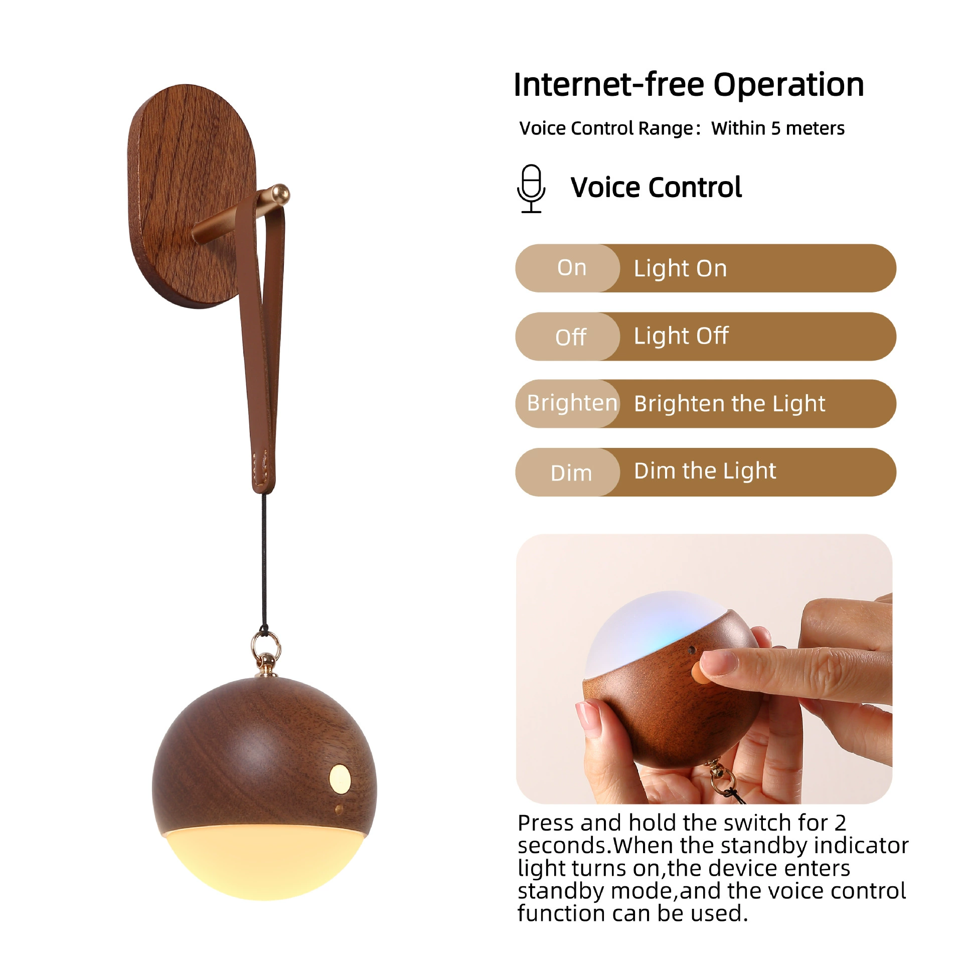 Smart physiological induction LED night light, wooden sconce for wardrobe, human sensor