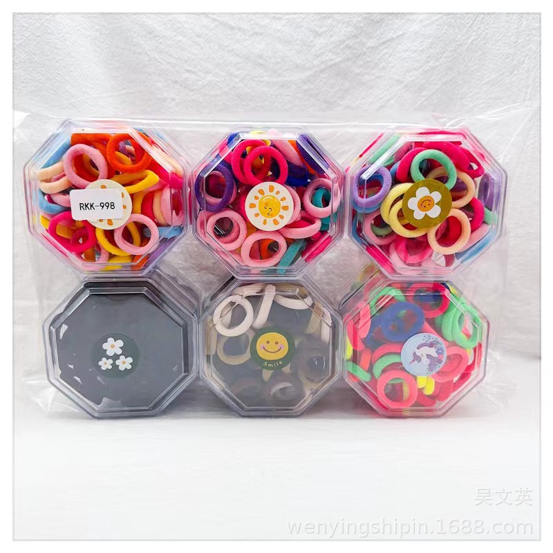 2024 color caramelo cuerda de cabello caja octogonal de banda de goma para niños cabello anillo de cabello cuerda de cabeza dulce lindo pequeño fresco