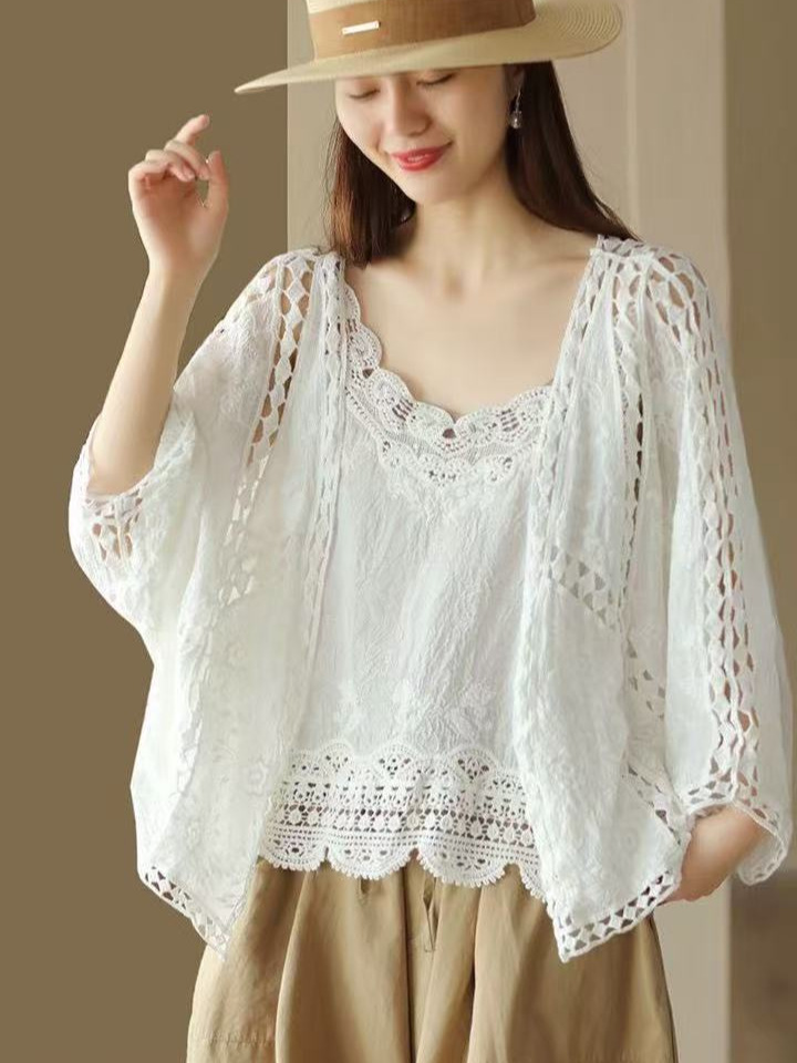 Autumn New Bohemian Resort Style Hollow-Out Sun-Protective Knitted Cardigan Jacket for Women, Sweet and Loose Chic Top