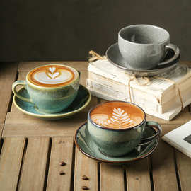 拿铁拉花咖啡杯碟套装陶瓷日式复古高档精致ins牛奶高颜值马克杯