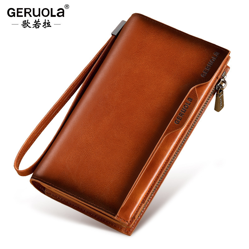 Geruola billetera para hombre billetera larga de cuero billetera de gran capacidad de negocios de alta gama embrague para hombre