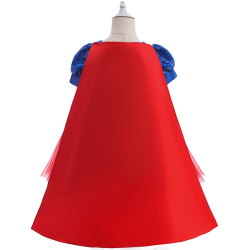 Cosplay Marvel Heroes Superman Spliced Dress with Cape Children's Glitter Performance Gown 