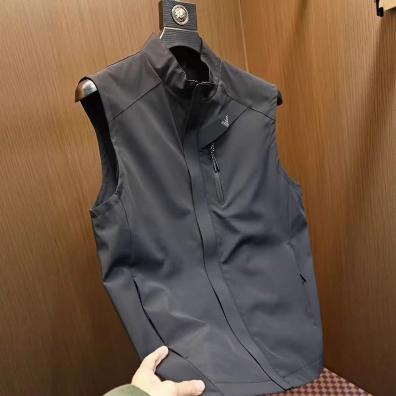European Trendy Brand Stand Collar Vest Jacket for Men, Spring and Autumn New Slim Casual High-Quality Light Luxury Waistoutwear