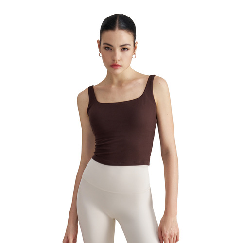 Modal Ribbed Bare-Sensation Yoga Vest for Women: Wide Shoulder Design, Beautiful Back Style, Sports Bra with Padded Cups, Long-Style Fitness Bra