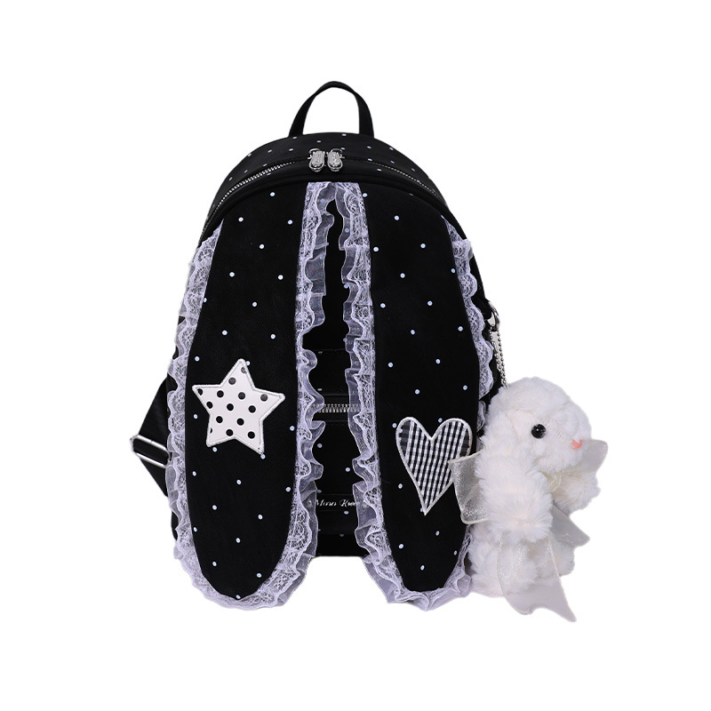 Nuevo lindo lindo punto de onda de encaje orejas de conejo mochila para mujeres 2026 viaje de gran capacidad mochila escolar diaria
