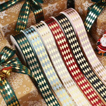 2.5菱形烫金丝带缎带手工DIY吧唧托发饰礼盒礼品绸带节日彩带批发