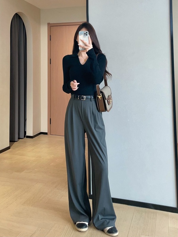 超舒适羊毛混纺翻领针织衫高弹修身显瘦打底衫女2025秋冬L5033H|undefined