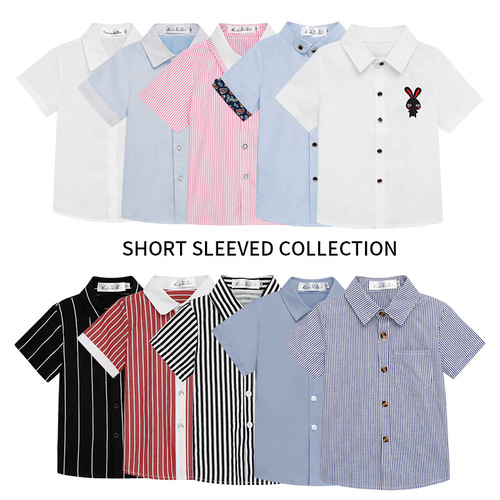 Summer children's short-sleeved shirt children's clothing boy's lapel white shirt base Korean style small and medium-sized children