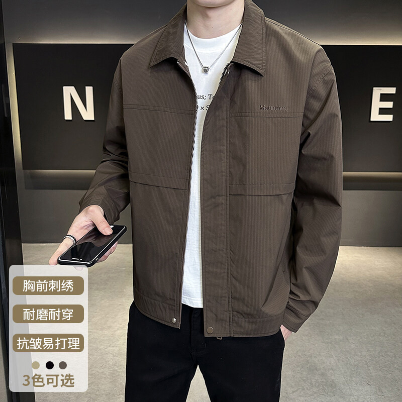 Hong Kong Style Casual Men's Jacket 2025 New Spring and Autumn Trendy Handsome Simple Lapel Work Jacket Shirt Men