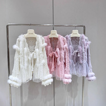 韩系温柔秋冬新狐狸毛皮草毛衣针织开衫镂空洋气荷叶边半裙套装女