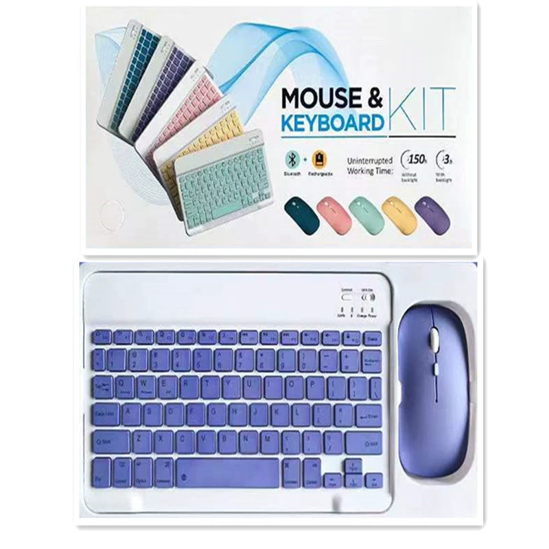Bluetooth keyboard & mouse kit, tablet case 10/7 inch, rechargeable or battery mouse, multi-color