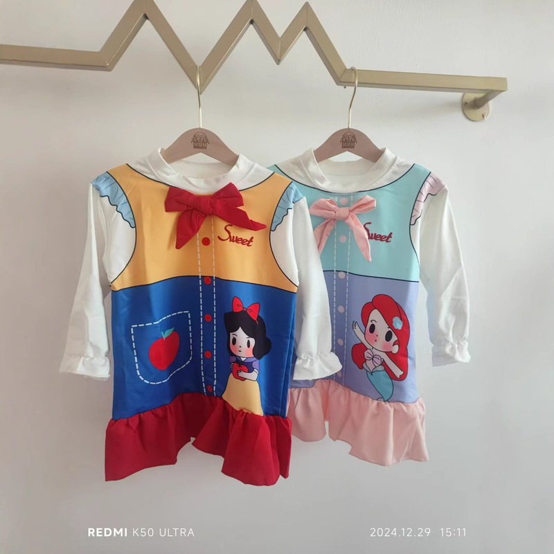 Girl's Children's 2024 Baby Girl Snow White Dress Mermaid Princess Autumn and Winter Long Sleeve Cartoon dress Girl's Dress Girl's Children's 2024 Baby Girl Snow White Dress Mermaid Princess Autumn and Winter Long Sleeve Cartoon dress Girl's Dress