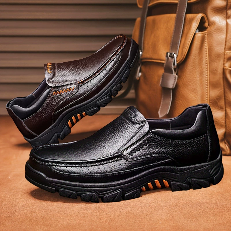 Трансграничные мужские кожаные туфли большого размера в британском стиле, рабочая обувь без шнуровки с круглым носком, износостойкие повседневные кожаные туфли для папы среднего и пожилого возраста