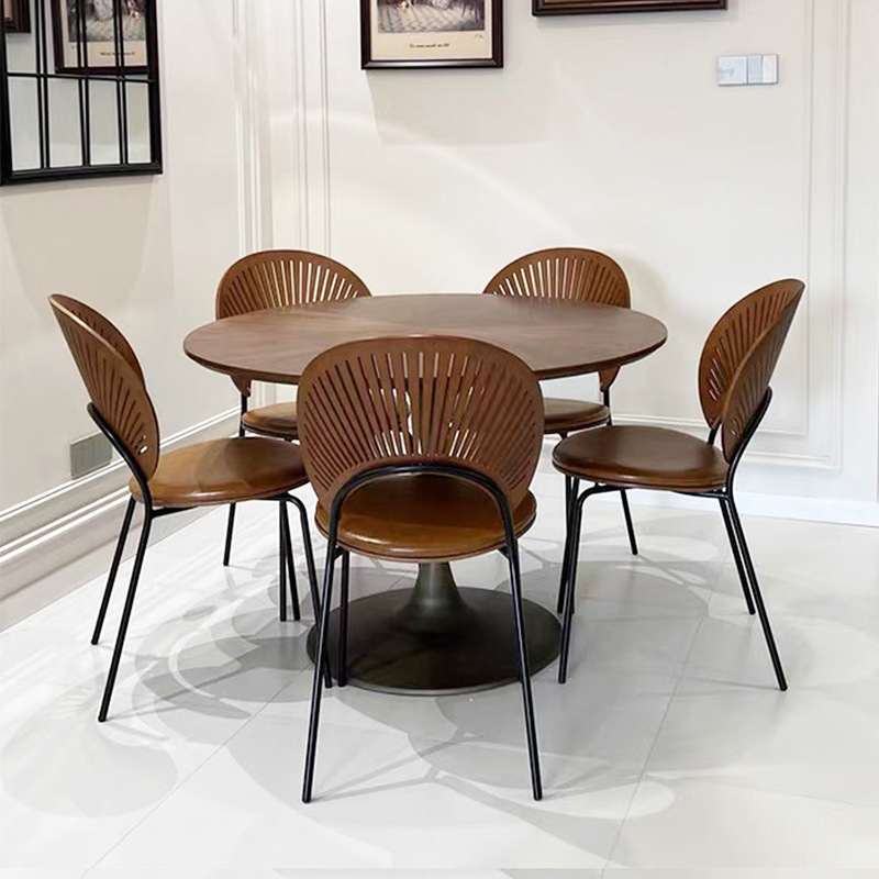 贝壳椅子网红实木中古餐桌椅简约北欧复古扇贝餐椅家用凳子靠背椅