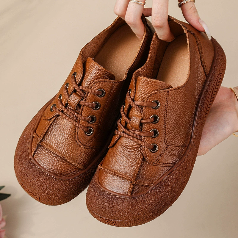 Leather casual footwear for mother, shoes for leather shoes, cowhide, autumn, trend of season, soft sole, for middle age