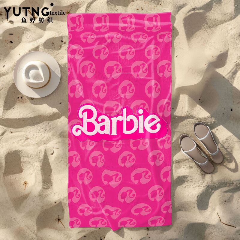Cross-Border Barbie Printed Beach Towel, Water-Absorbent and Quick-Drying, Children's and Adult Bath Towel, Cartoon Bath Towel, Skin-Friendly and Soft Towel