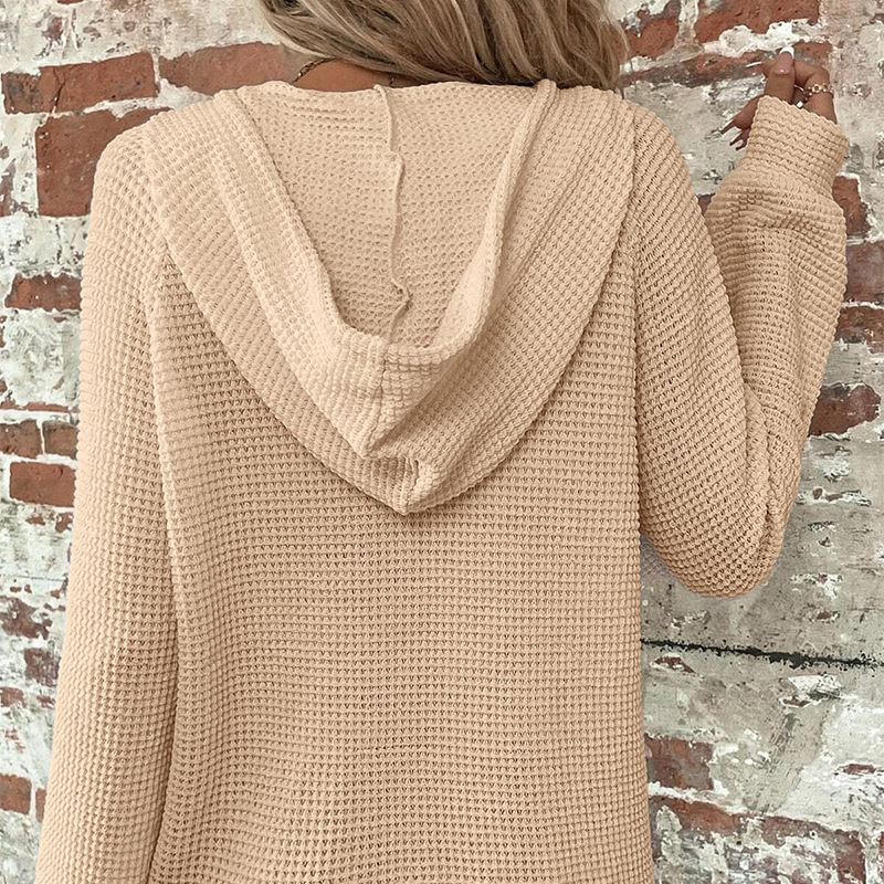 (Cross-border trading), long-sleeve, knitted sweater, knitted dress, hoody, custom-made, V-neckline, drawstring 3