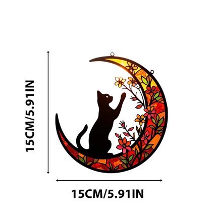 水晶吊坠的月亮猫，'亚克力壁挂