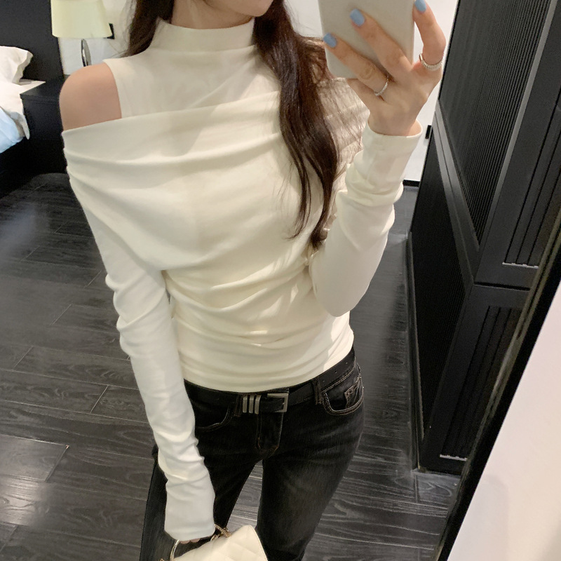 高级感chic别致假两件露肩长袖t恤女秋季2025新款韩系漂亮小上衣|undefined