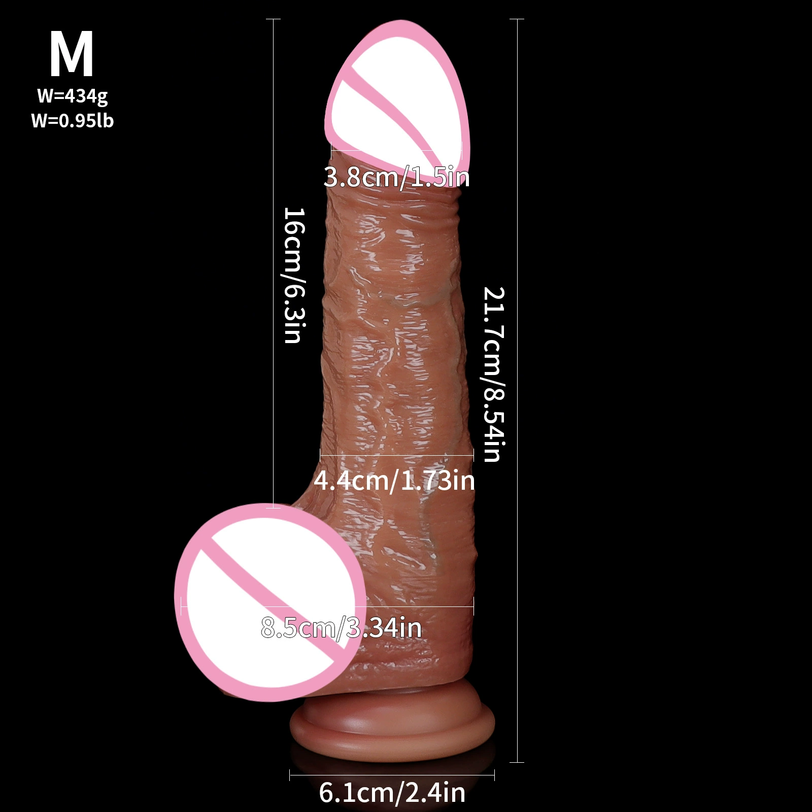 Реалистичный мягкий силиконовый dildo, ручной режим (Мышечный S/M/L), двухслойный силикон, присоска