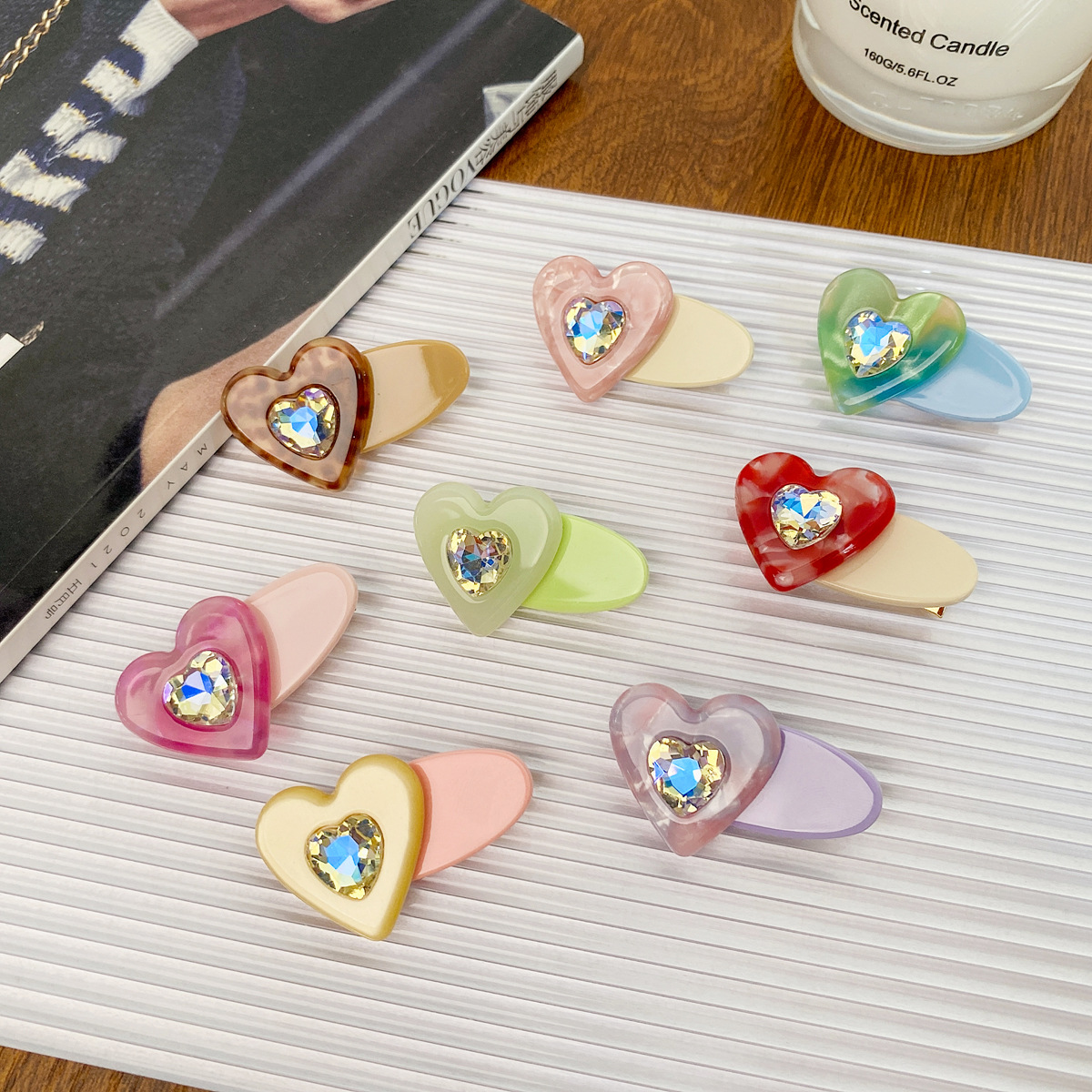 Candy Color Children's Acetic Acid Hairpin Diamond Heart Top Clip Side Girl's Cute All-match Side Clip Duckbill Clip Hairpin