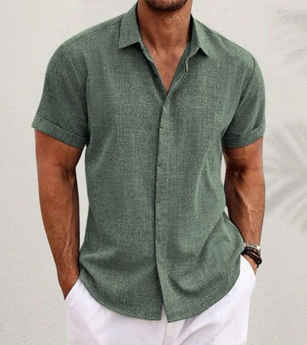 メンズリネン半袖tシャツゆるいスウェットソリッドカラー半袖綿麻シャツ男ビーチビッグサイズ男半袖シャツ|undefined
