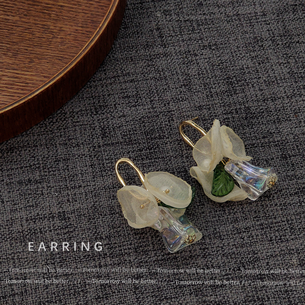 1 Pair Sweet Flower Plating Inlay Arylic Gauze Artificial Pearls Drop Earrings display picture 4