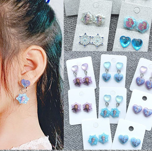 New children's ear clip cute cartoon ear clip without ear hole earrings mermaid Snowflake Princess ear clip Factory Direct