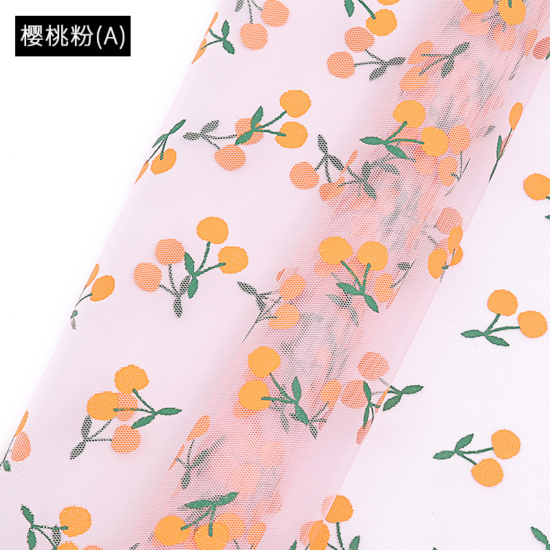 Fábrica de fiestas de flores nuevos productos de cereza impresión de flores frescas envasado de malla de moda ramo de flores envoltura cortina de hilo