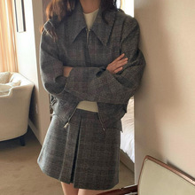 2024年秋季新款韩国东大门复古时髦洋气英伦风格纹外套半身裙套装