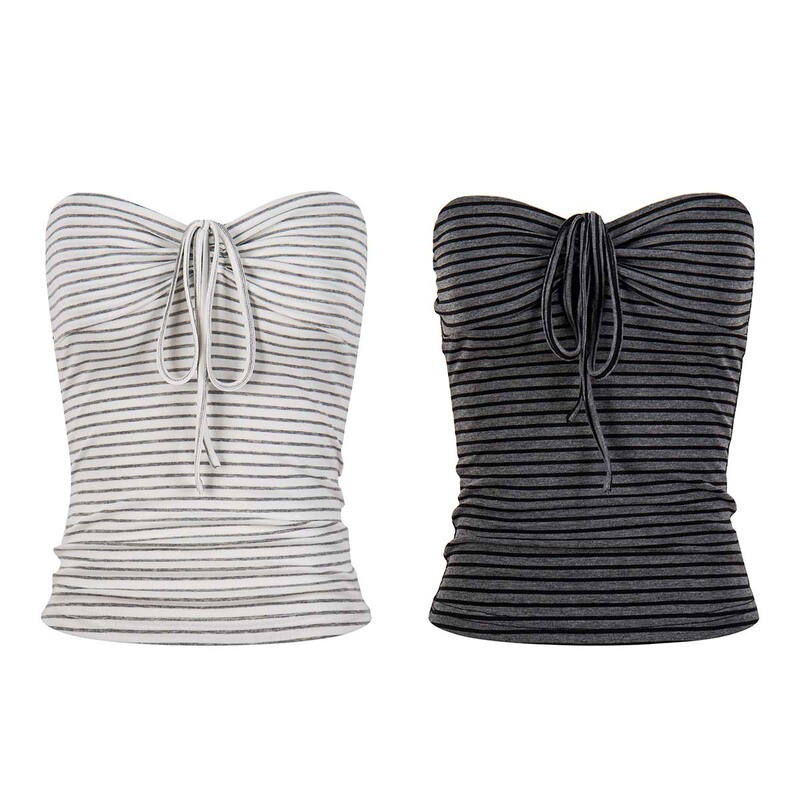 Unbdns Color-Blocked Bow-Tie Striped Tube Top American-Style Retro Slim-Fit Design Sleeveless Top Unbdns Color-Blocked Bow-Tie Striped Tube Top American-Style Retro Slim-Fit Design Sleeveless Top