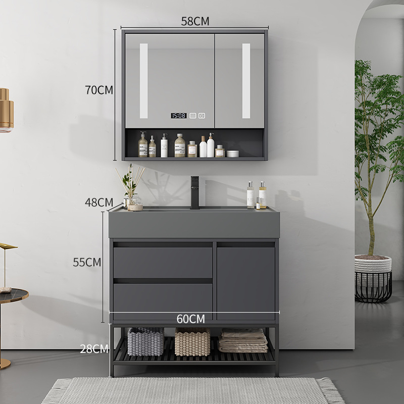 Gabinete de baño ligero de madera sólida de lujo conjunto de combinación de lavabo de tipo de suelo lavabo inteligente lavabo de mano lavabo de lavabo de baño