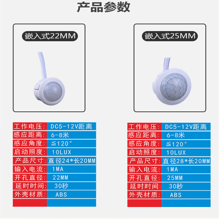 低压人体感应器宽压吸顶面板灯筒灯声控雷达红外感应探头|undefined