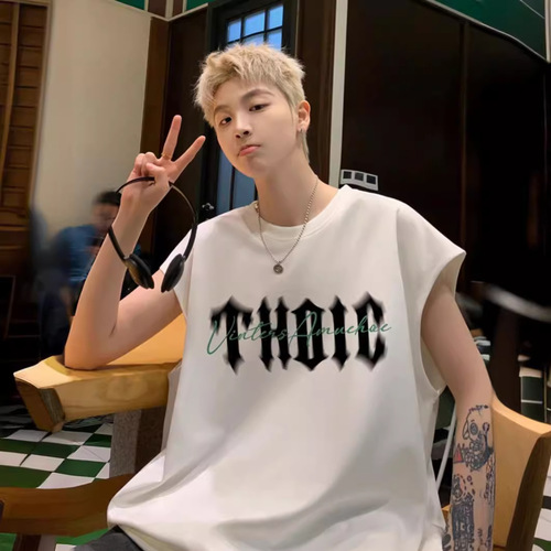 Summer Loose & Cool Vest from Trendy Brand—American Retro Style, Men's Short-Sleeve Top, Fashionable Sleeveless T-Shirt for Guys