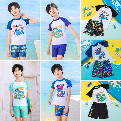 Children's swimsuit summer boys fashion cartoon split medium and large children training quick-drying boy professional swimming suit