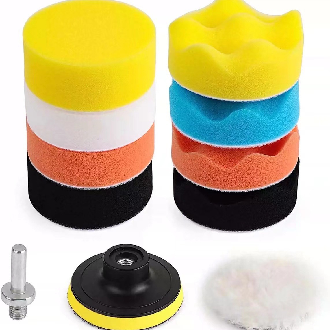 汽车抛光盘5英寸11件套抛光打蜡跨境专供平面波浪海绵羊毛抛光垫