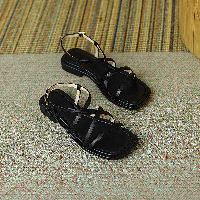 Sandal La Mã dệt cổ điển nữ quai ngang đế bệt — Màu nâu chi tiết 14