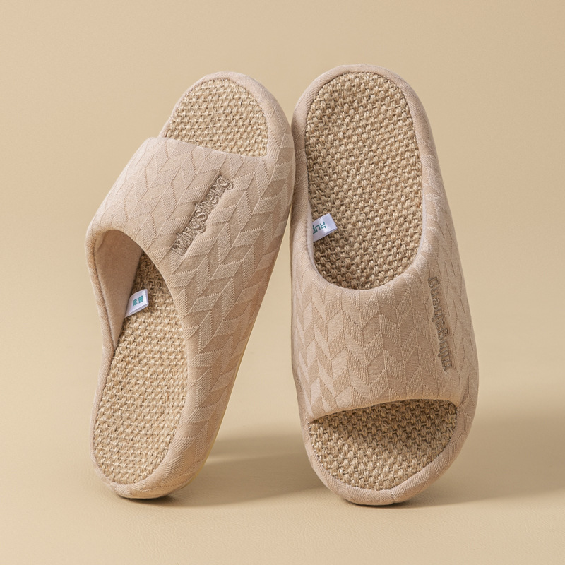 Pantoufles d'intérieur en lin pour femmes, idéales pour toutes les saisons, semelle épaisse, rehaussantes, respirantes et antidérapantes._voghion.com