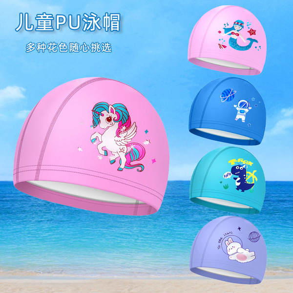 polyurethane waterproof cartoon elastic comfortable swimming cap for…