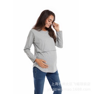 Spring and Autumn Cotton Base Shirt Front Lift Long Sleeve Breastfeeding Clothing 9257