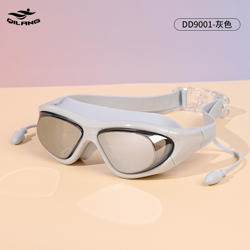 Lentes de natación de marco grande para adulto con tapones integrados de PC antivaho para buceo