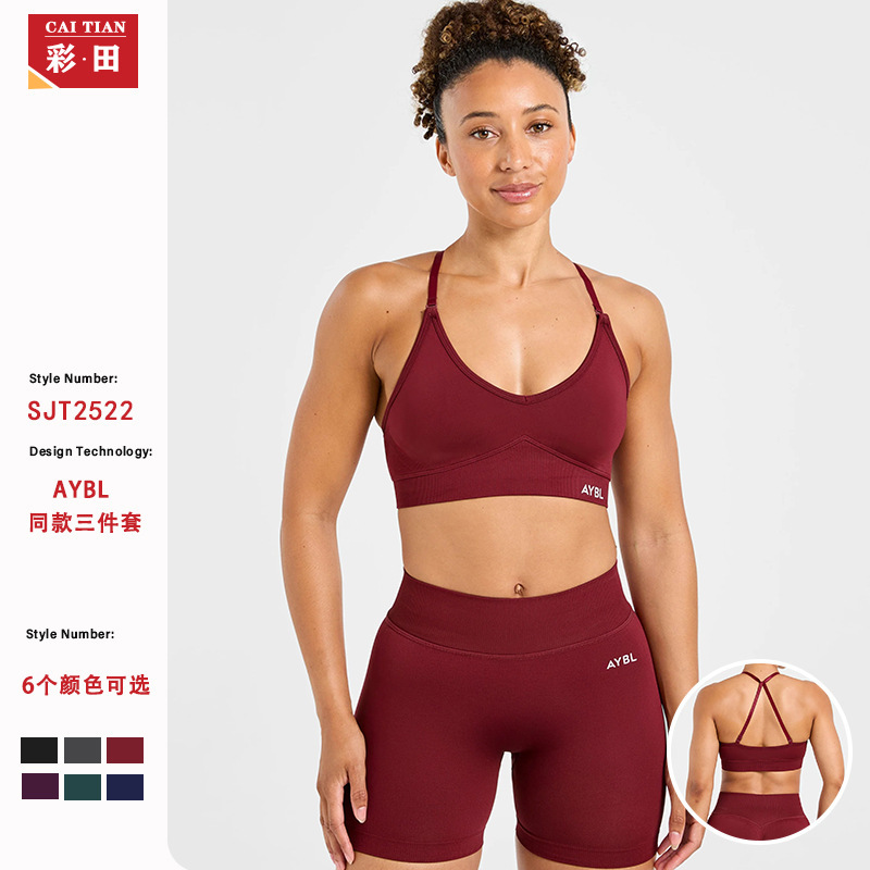 Aybl Fitness Pants Yoga Three-Piece Set Cross-Back Bra High-Waisted Tummy Control Butt-Lifting Pants Sports Fitness Yoga Wear Aybl Fitness Pants Yoga Three-Piece Set Cross-Back Bra High-Waisted Tummy Control Butt-Lifting Pants Sports Fitness Yoga Wear