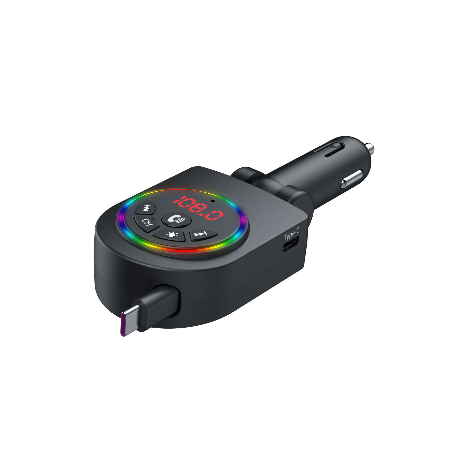 Y13 Car Fast Charger with Retractable Cable, Colorful Ambient Light, Bluetooth MP3 Player, Foreign Trade Automotive Supplies
