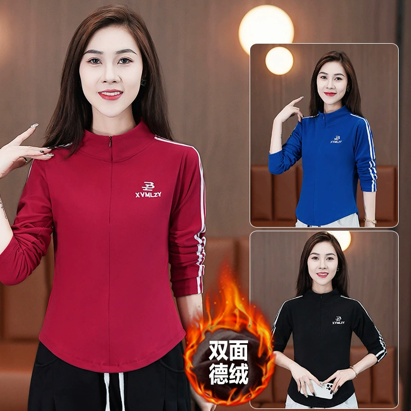 Осенне-зимние двусторонние бархатные топы с длинными рукавами для квадратных танцев, новые топы, повседневная модная бархатная спортивная одежда, танцевальная одежда для среднего и пожилого возраста